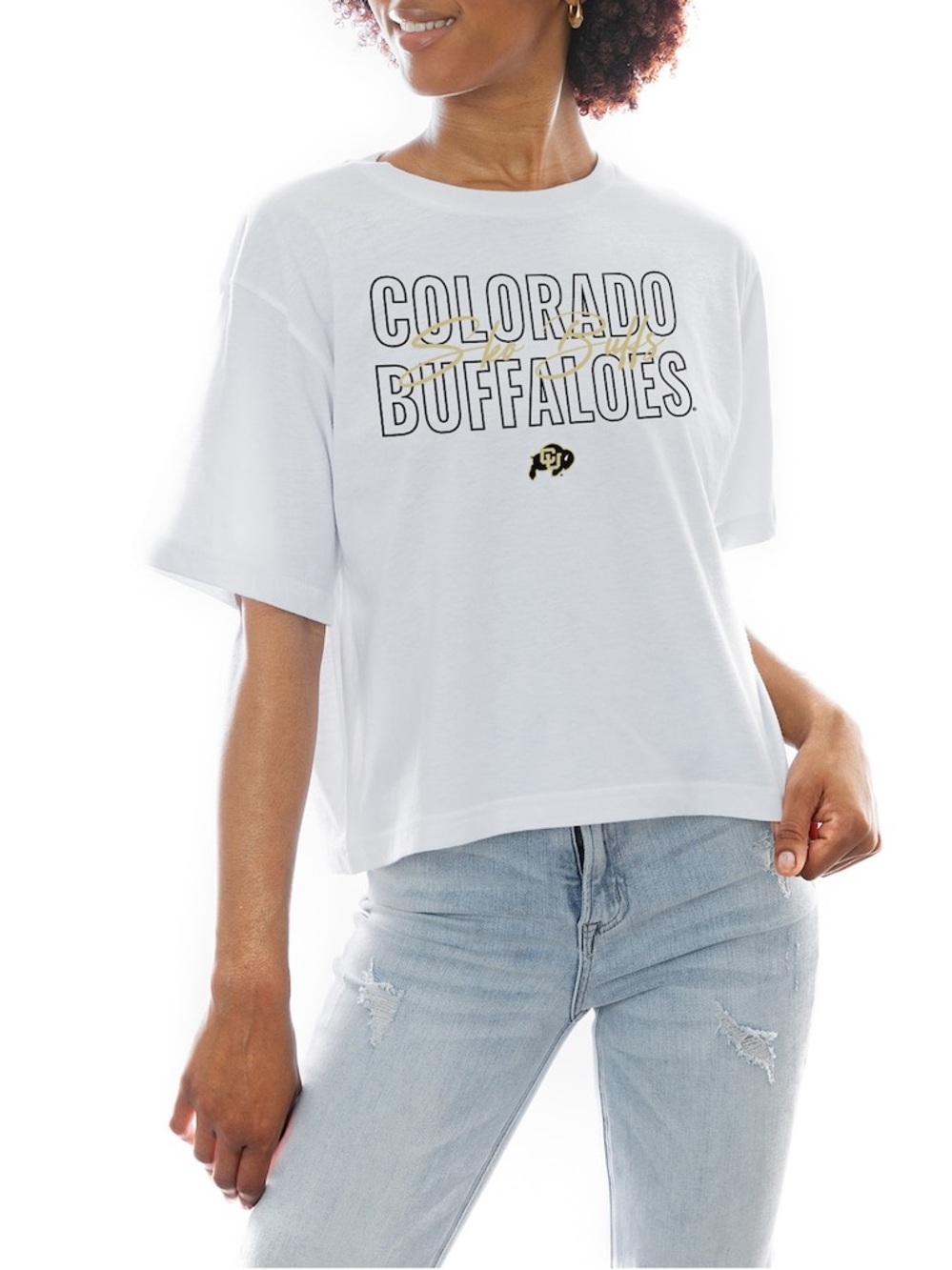 Colorado Buffaloes Women's White Short Sleeve Crop Tee